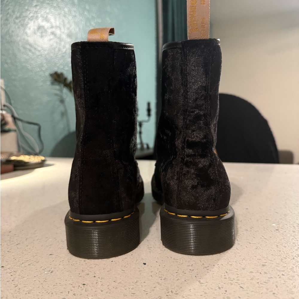 Dr. Martens 1460 Black Crushed Velvet Combat Lace-Up Boot - Picture 4 of 8